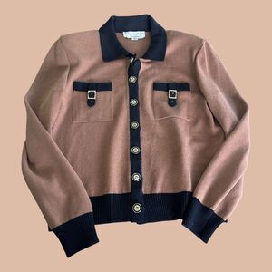 St. John Cardigan Sweater Womens 8 Brown Knitted Long Sleeve Collar Button Front
